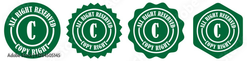 Copyright icon in different style on white background. Copyright circle design. Trademark style seal. Classic copyright label. All rights reserved badge. Circular copyright icon. Vector illustration