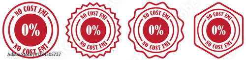No cost emi insignia collection set on white background. Zero percent finance label. No interest payment badge. Finance promo round badge. Emi scheme label template. Emi discount badge set. Vector 