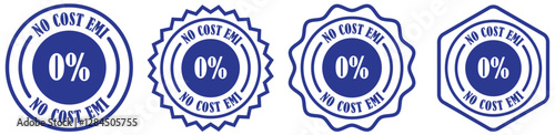 No cost emi vector icon isolated on white background. 0 percent emi badge vector design. Emi free stamp label for offers. Round 0 percent emi seal vector. Emi badge icon for marketing use