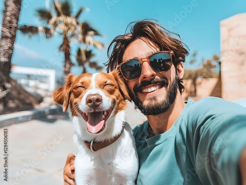 Wallpaper Mural Adorable Pet Influencer Capturing Selfie with Cute Dog for Social Media Content Torontodigital.ca