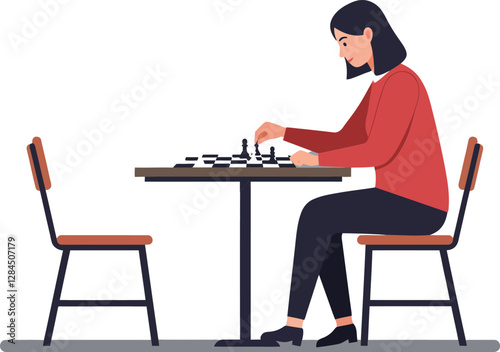 Chess player focused on strategy in minimal flat style vector illustration