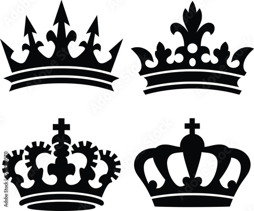 Royal Crown Silhouettes Vector, Elegant Vintage King and Queen Crown Icons