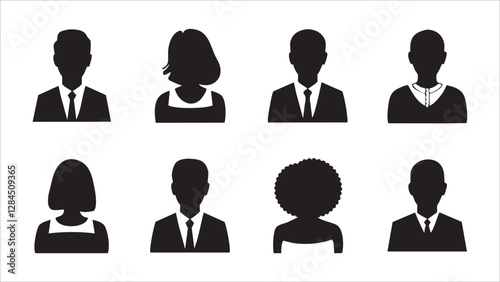 Diverse Black Silhouettes Male, Female, Business, Casual Profiles