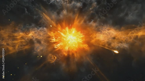 Wallpaper Mural Celestial Inferno: A dynamic and explosive view of a supernova, radiating immense energy and light. Vivid depiction of a cataclysmic stellar event, full of cosmic dust. Torontodigital.ca