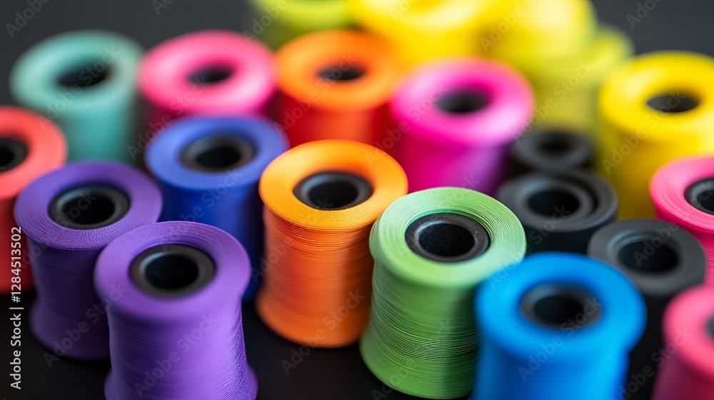 Colorful Thread Spools Vibrant Rainbow Hues Craft Supply Photography Background Texture Design Element Artistic Closeup Image High Resolution Detailed Colorful Thread Spools Vibrant Rainbow Hues Craft Supply Photography Background Texture Design Element Artistic Closeup Image High Resolution Detailed