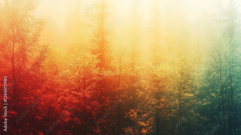 Dreamy autumn forest with warm golden sunlight and mist Dreamy autumn forest with warm golden sunlight and mist