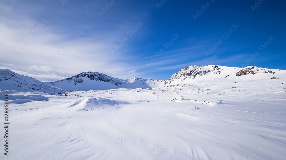 Vast snowy landscape under a bright blue sky showcasing untouched nature and winter serenity : Generative AI Vast snowy landscape under a bright blue sky showcasing untouched nature and winter serenity : Generative AI