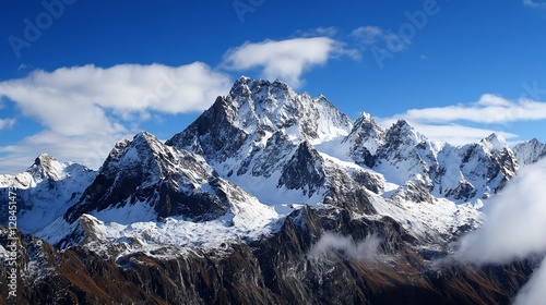 Breathtaking snowcapped mountain range against a clear blue sky showcasing the grandeur of nature's beauty : Generative AI photo