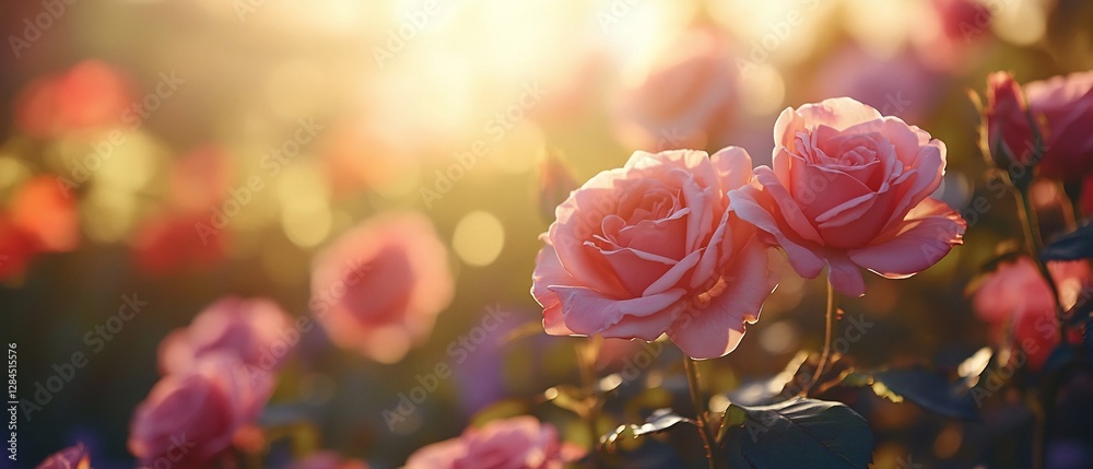 Obraz premium Pastel Roses in Garden at Sunset