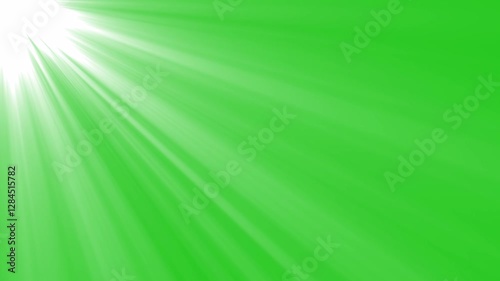 Top left side sun rays on green screen. 4K beautiful white spotlight effects moving on top left. Flash lights, bright light lens flare effect