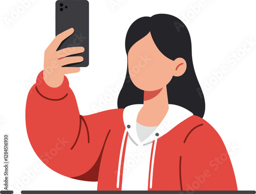 Person taking a selfie in casual attire with flat design vector art