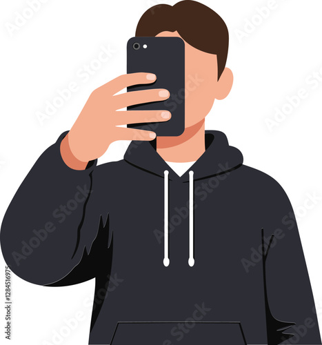 Person taking a selfie in casual attire detailed vector illustration