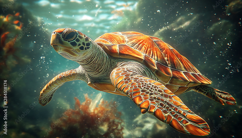 Fototapeta premium Turtle swimming in the ocean, Generative AI