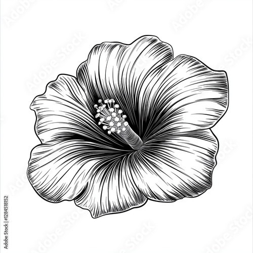 Hibiscus flower. Engraving sketch black and white