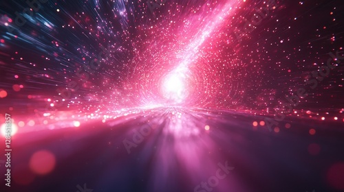 Cosmic tunnel, light streaks, glowing particles, digital art photo