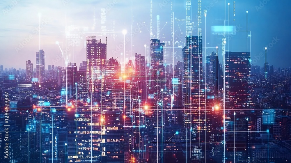Smart Cityscape: A Digital Metropolis at Dusk Smart Cityscape: A Digital Metropolis at Dusk