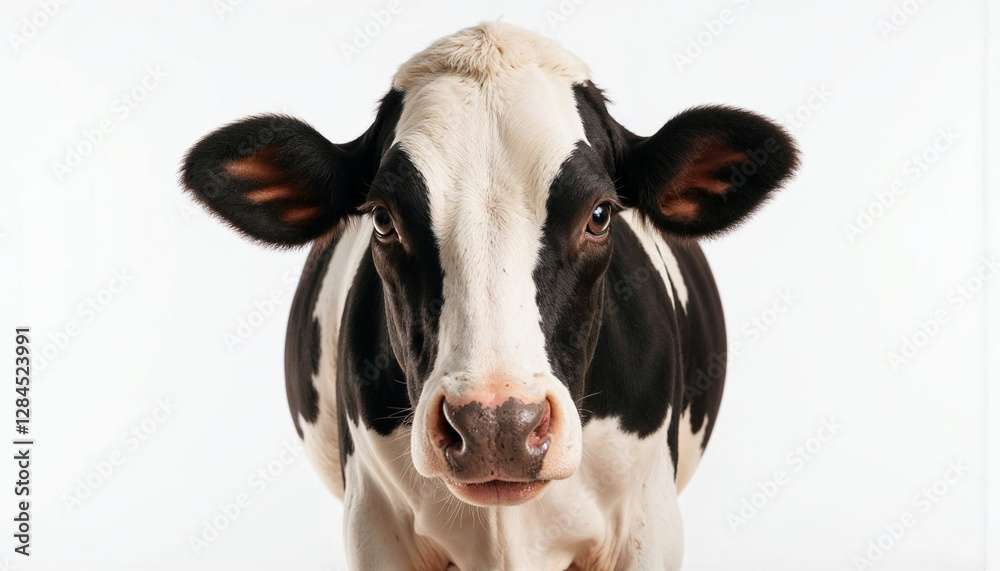 Close-up portrait of a Holstein cow on white background Close-up portrait of a Holstein cow on white background