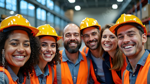 Happy Intercultural Warehouse Workers in Safety Gear Taking a Selfie Together