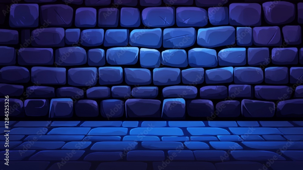 Fototapeta premium Dark, textured stone wall background with blue lighting creating a mystical atmosphere