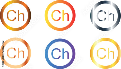 Set of six chhertum currency sign symbol icons logos with golden orange silver and blue colors Bhutanese chhertum