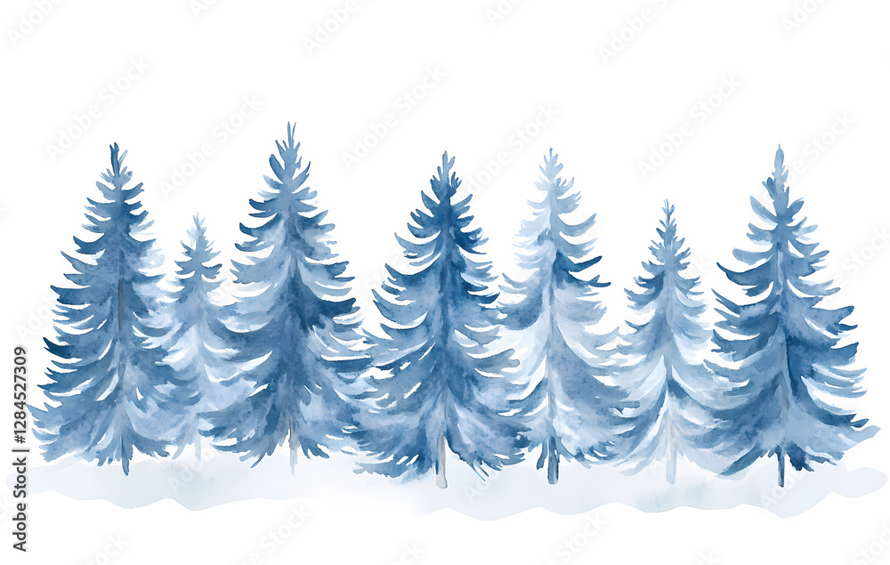 Obraz premium Watercolor winter forest with pine trees, vector illustration on a white background
