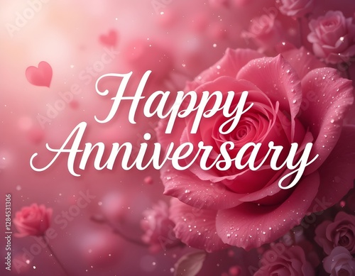 Happy anniversary typography with rose color background.