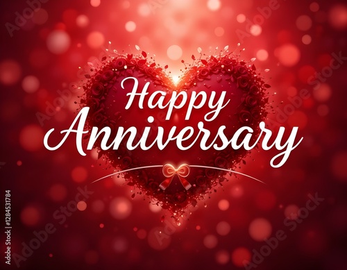 Happy anniversary typography with red background.