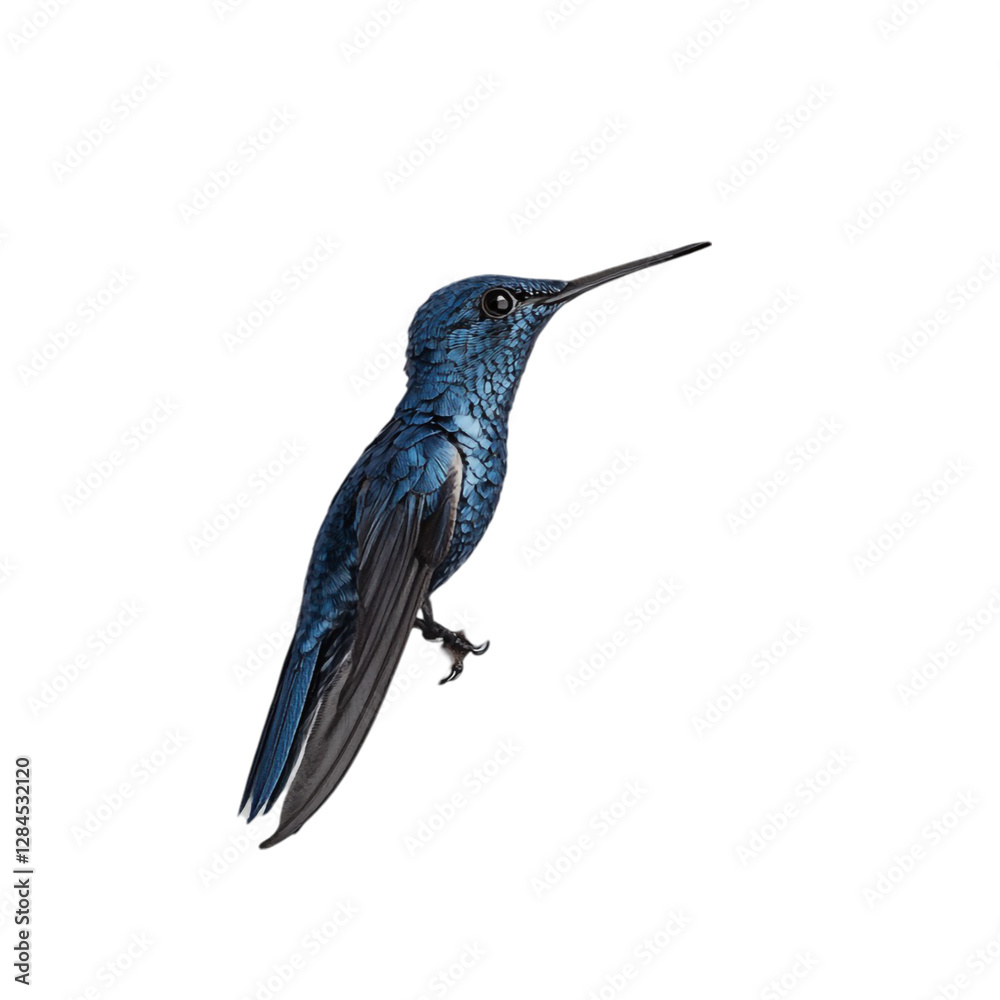 Fototapeta premium Majestic Blue Hummingbird Soaring in Abstract Space Vibrant Feathers Graceful Flight