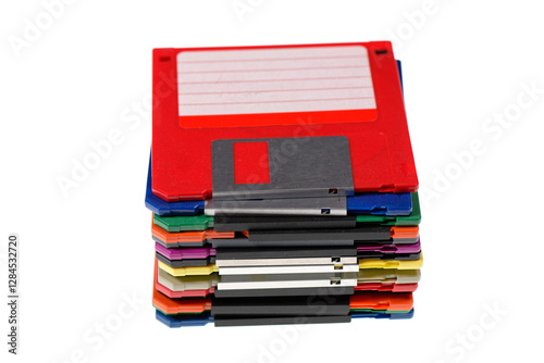 Vintage colored floppy disks Isolated on white