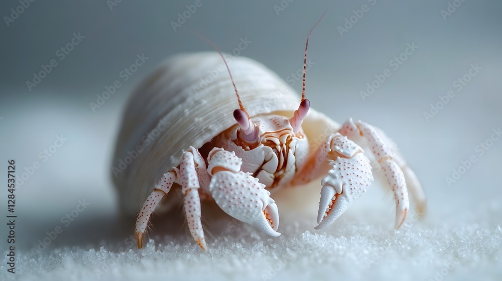 Rare Albino Hermit Crab with Exquisite Shell on Minimalist Background Rare Albino Hermit Crab with Exquisite Shell on Minimalist Background