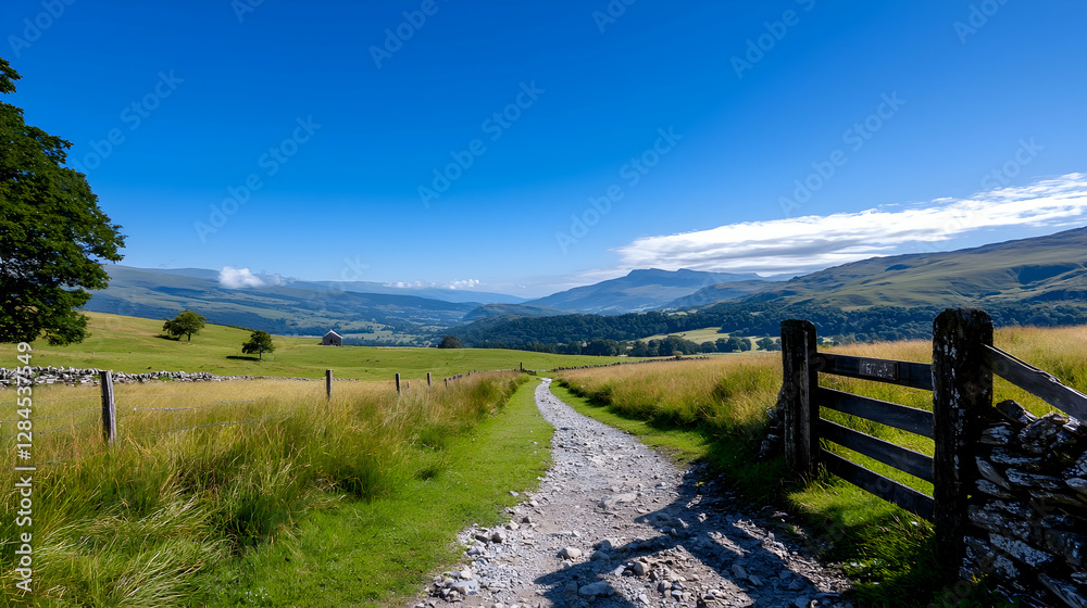 Peaceful Rural Countryside with Golden Fields and a Gravel Path Peaceful Rural Countryside with Golden Fields and a Gravel Path