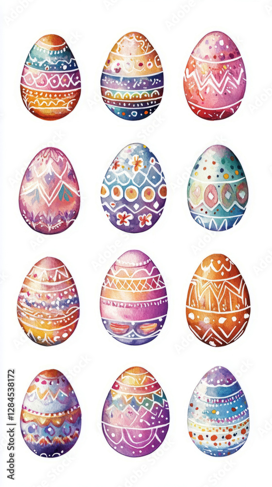 These whimsical, colorful Easter eggs with unique patterns are ideal for adding a festive touch to digital projects and seasonal designs These whimsical, colorful Easter eggs with unique patterns are ideal for adding a festive touch to digital projects and seasonal designs