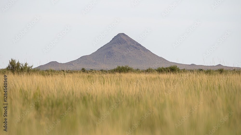 Fototapeta premium Desert landscape isolated mountain peak in grasslands