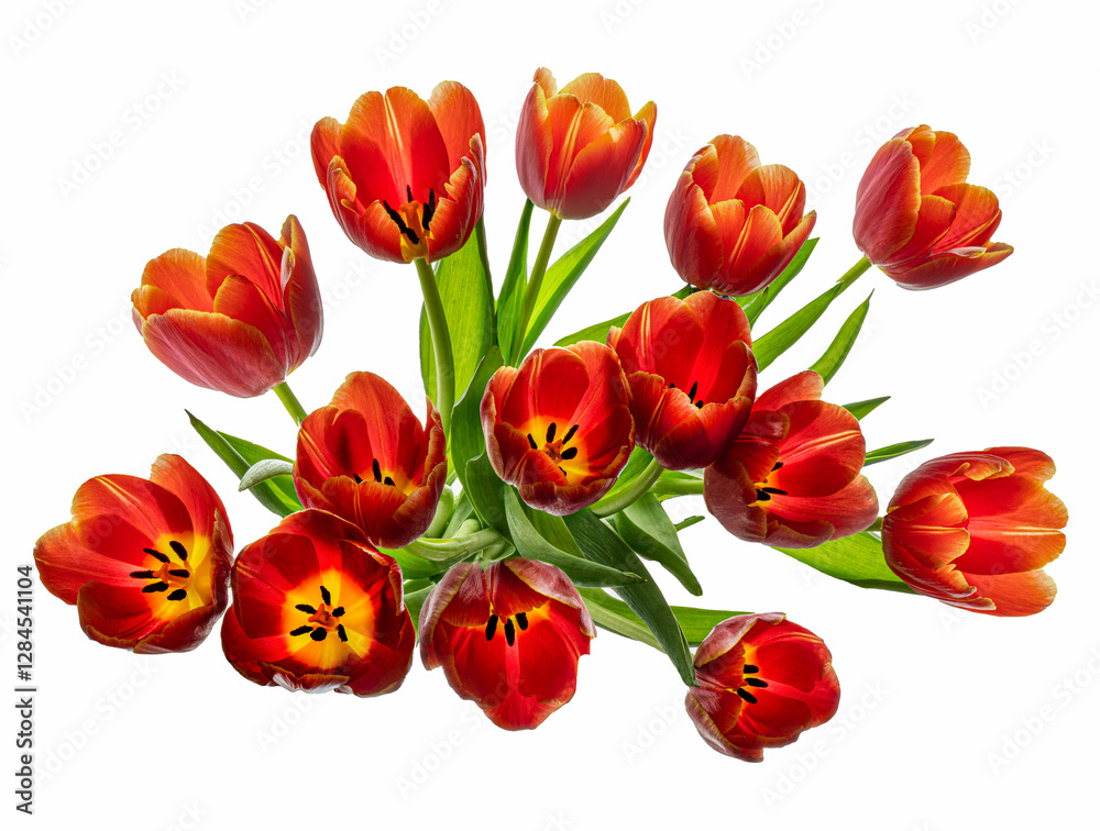 Red Tulips Cluster on White Background Red Tulips Cluster on White Background