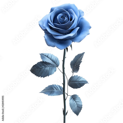 A single blue rose stands tall elegant and serene against a glitch background