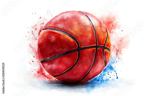 Vibrant Watercolor Basketball, Sporty Design