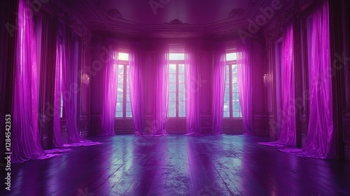 Obraz na płótnie Elegant purple room with glowing windows, vintage interior w salonie