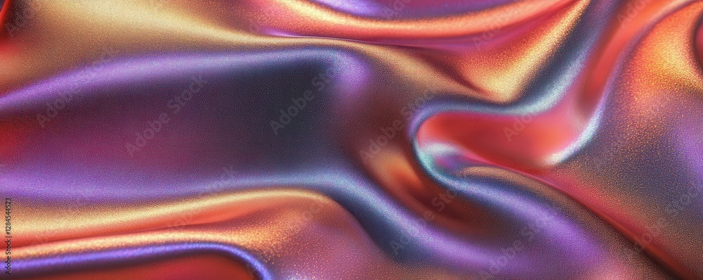 Obraz premium Iridescent metallic fabric with glossy waves in vibrant colors
