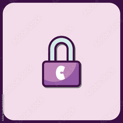 Purple Padlock Icon with Letter C Graphic Design Element