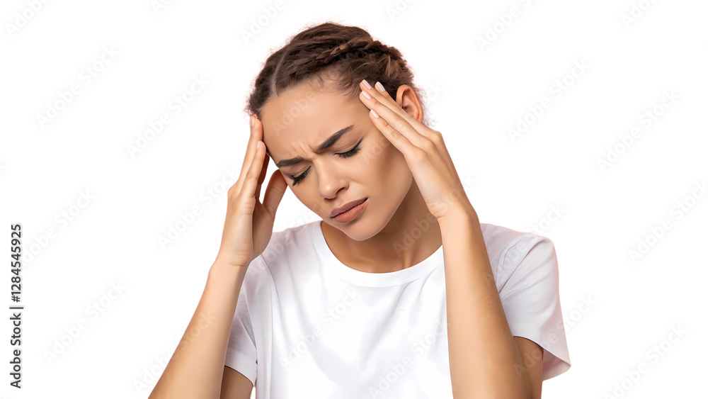 young woman with headache sad face and pain stress young woman with headache sad face and pain stress