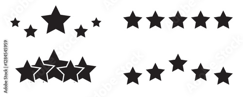 Five stars customer product rating review icon, black five starts rating review illustration for web and app. Vector