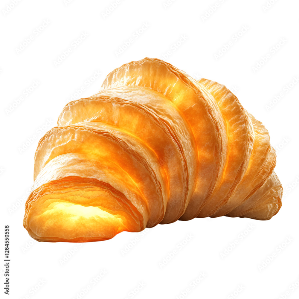 Fluffy 3D Cartoon Croissant with Golden Glow Isolated on Transparent Background Fluffy 3D Cartoon Croissant with Golden Glow Isolated on Transparent Background