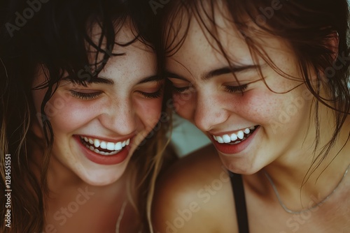 Two Friends Laughing Together in a Joyful and Heartfelt Shared Moment photo