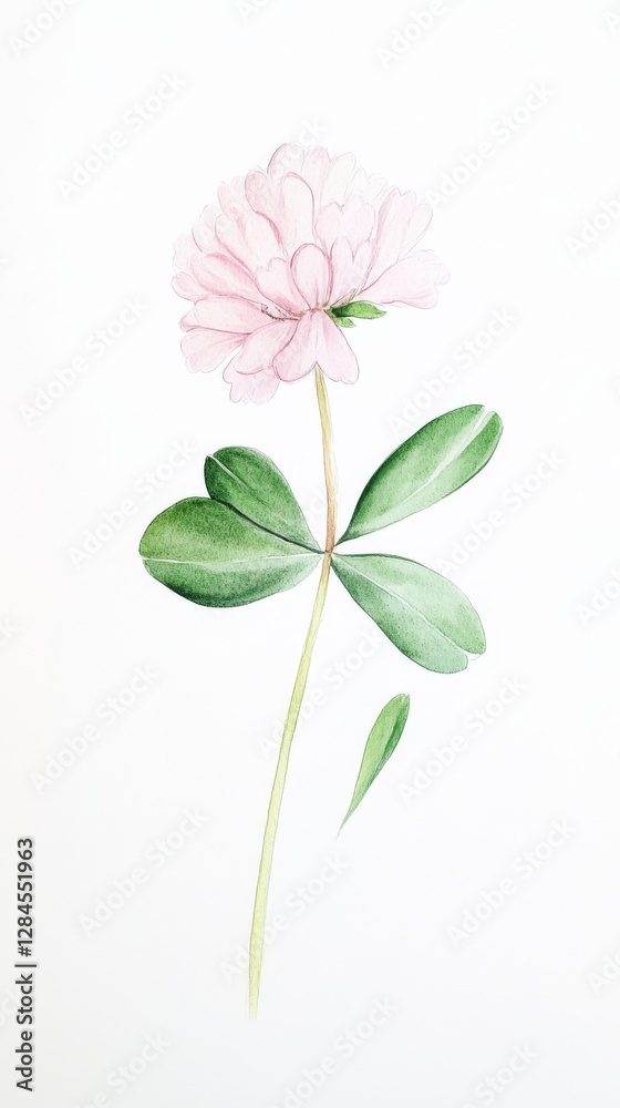 Fototapeta premium Delicate pink clover blossoms gracefully sway with gentle green leaves in a watercolor botanical illustration