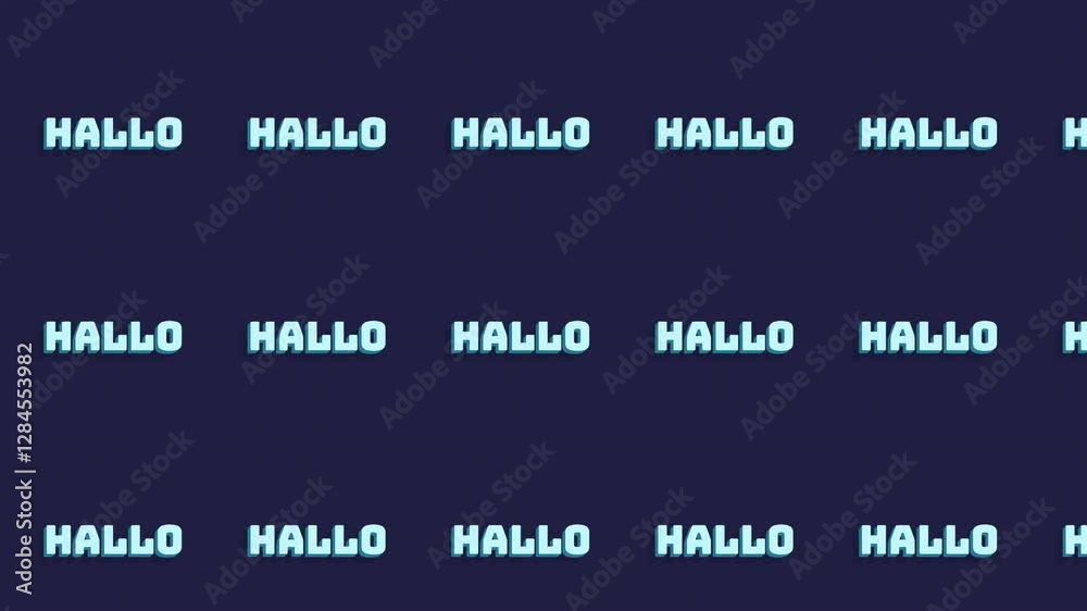 The classical greeting Hallo, in German language. Fancy classy big lettering. Repeated pattern animation, floating from bottom right to upper left of screen. Seamless loop.
The classical greeting Hallo, in German language. Fancy classy big lettering. Repeated pattern animation, floating from bottom right to upper left of screen. Seamless loop.