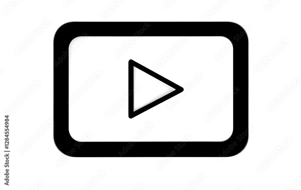 Play button inside a rectangle symbol on white background, video player icon representing Streaming & Video, video player button icon Play button inside a rectangle symbol on white background, video player icon representing Streaming & Video, video player button icon