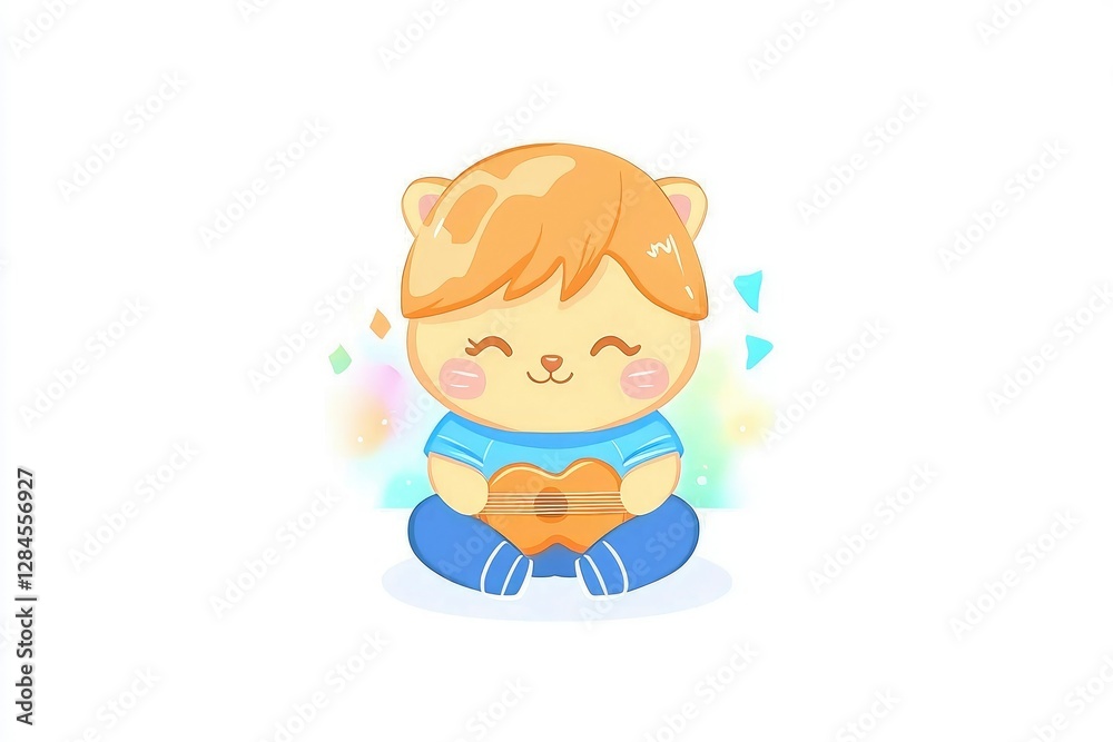 Adorable Cartoon Cat Playing Ukulele Musical Kawaii Character Illustration Adorable Cartoon Cat Playing Ukulele Musical Kawaii Character Illustration