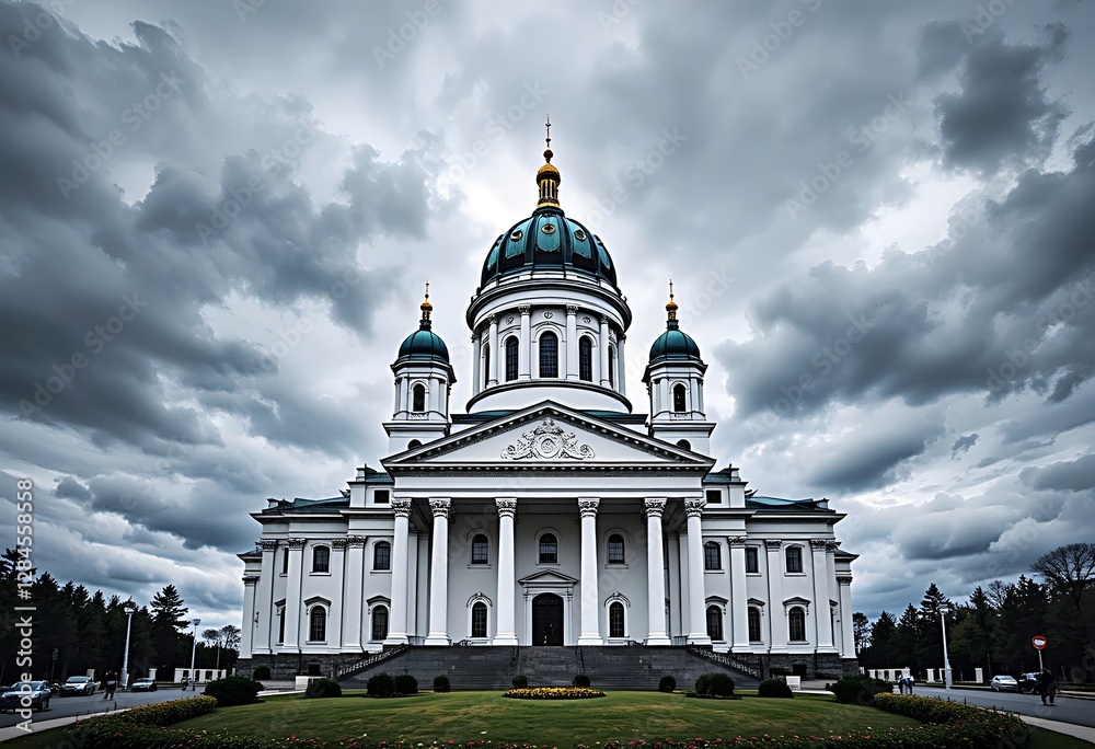 Obraz premium Helsinki: White Cathedral with Cloudy Sky