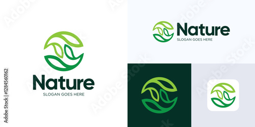 Green Nature leaves logo, Green plant or gardening logo design, Sprout leaf logotype, Agriculture vector logo concept, Ecology of environmental protection, organic icon logo, Nature farm, icon logo S