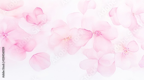 Delicate cherry blossoms in soft pink hues create an ethereal spring atmosphere through watercolor artistry